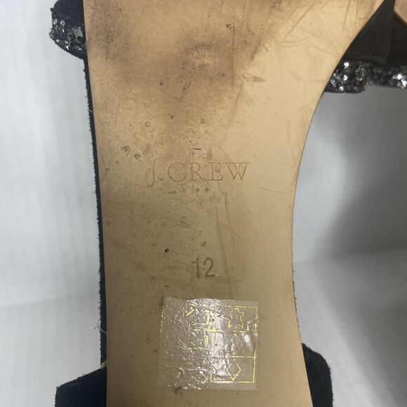 J. Crew Flats 12 Black D'Orsay Suede Glitter Bow Pointed Toe Career Classy Chic - Picture 16 of 16